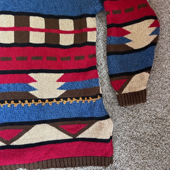 Vintage 90’s LizSport Mock Neck Southwestern Tribal Long Sweater. Bold. Western - Picture 2 of 16
